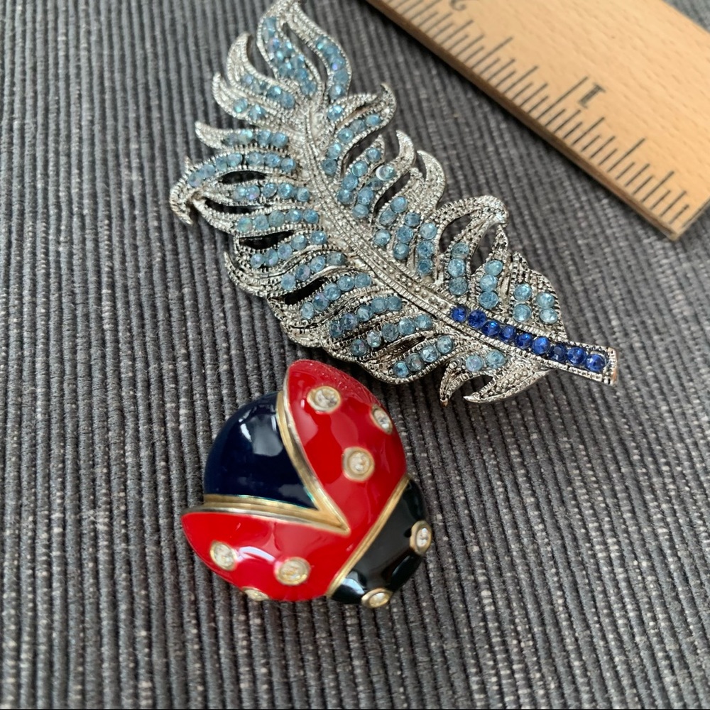 Ladybug and Feather Brooches! Vintage Beautiful Brooch Set